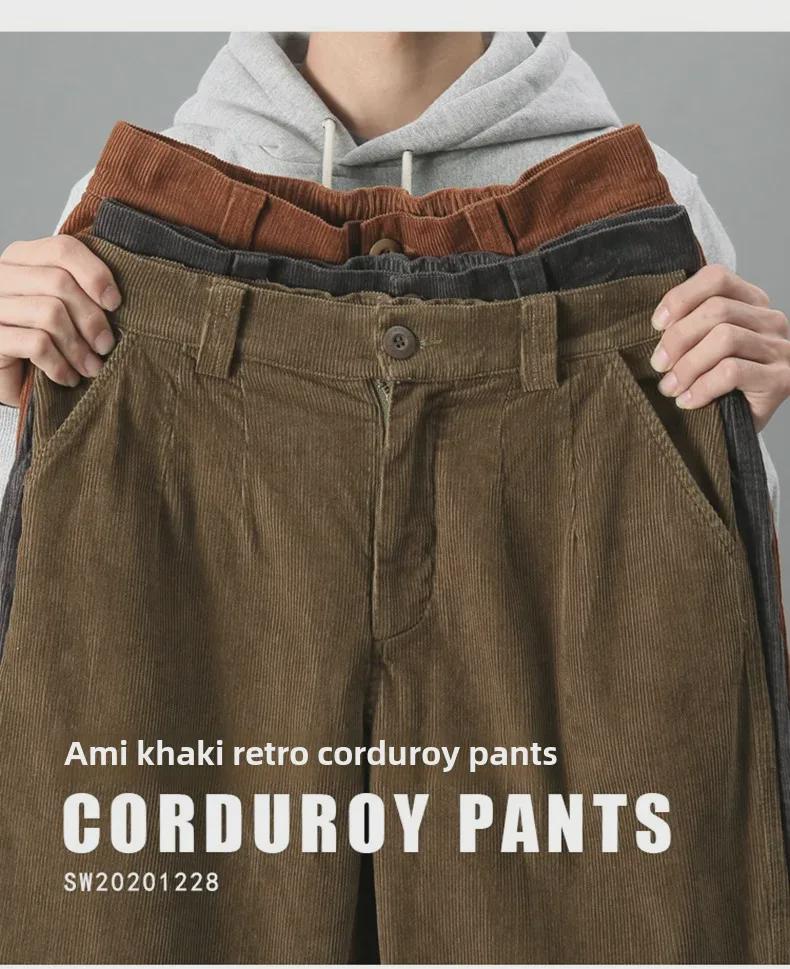 Heren losse rechte corduroy wijde broek - Trendy Japanse retro katoenen werkbroek