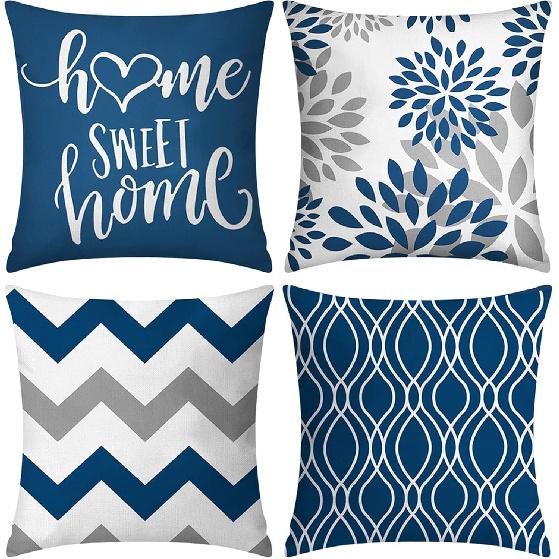 Light Blue Pillow Covers 18x18 Set of 4, Decorative Couch Throw Pillow Cover for Geometric Sofa,Linen Cushion Case Outdoor Home Decoration