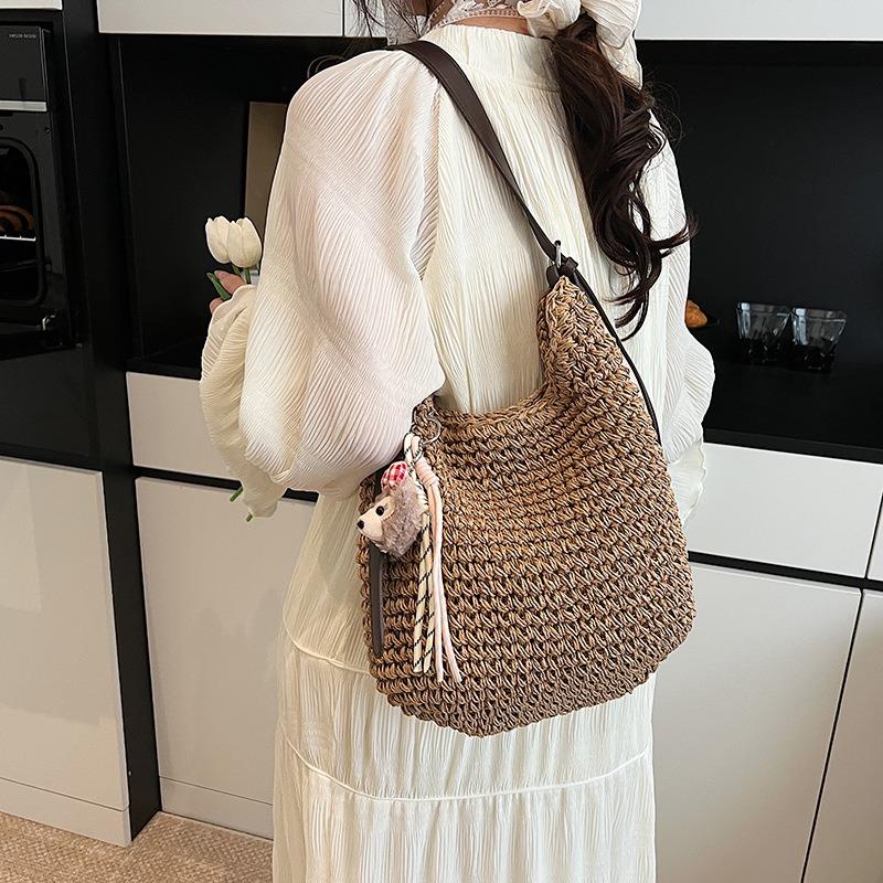 Large capacity woven straw bag women's summer new shoulder messenger bag seaside vacation wind beach bag