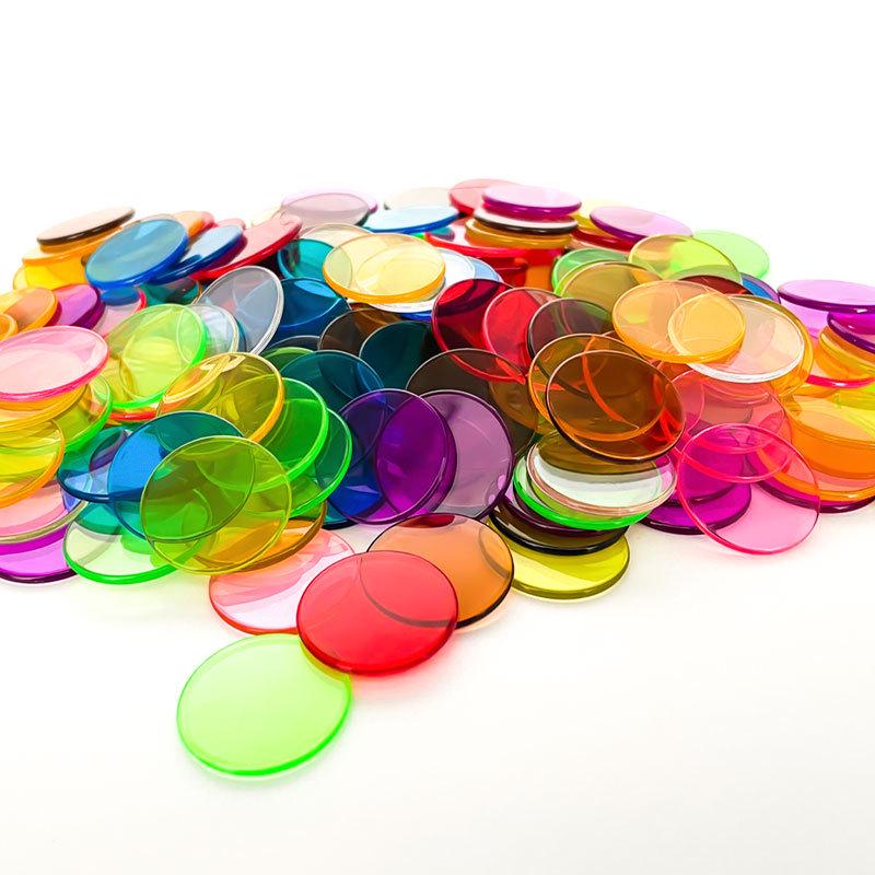 Thickened 25mm Transparent Solid Color Round Chips: 10 Colors for Early Education and Montessori Math Counting Aids