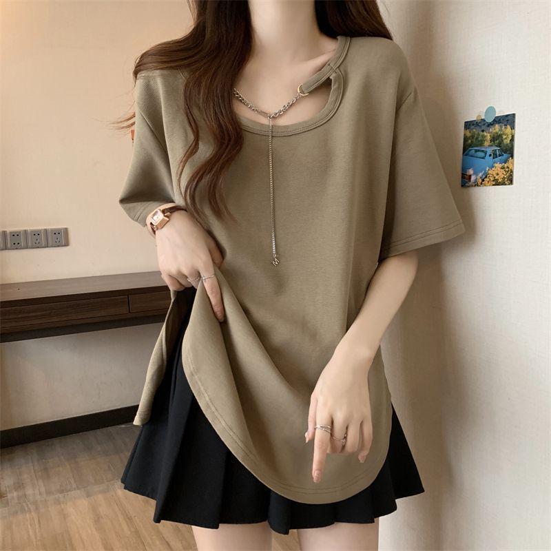 Women's 2026 Summer Slimming Loose Fit Short-Sleeve T-Shirt, Versatile Mid-Length Plus Size Base Layer Top