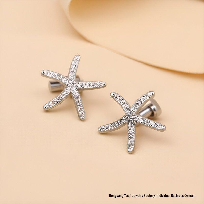 Серьги со стразами в виде морских звезд: Европейско-американские креативные пятиконечные звезды с цирконами