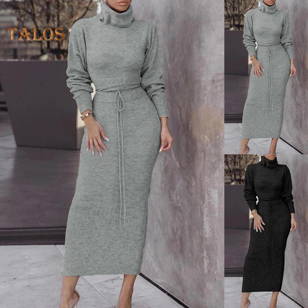 CMW Women Winter Long Sleeve Sweater Maxi Bodycon Skirt Two Piece