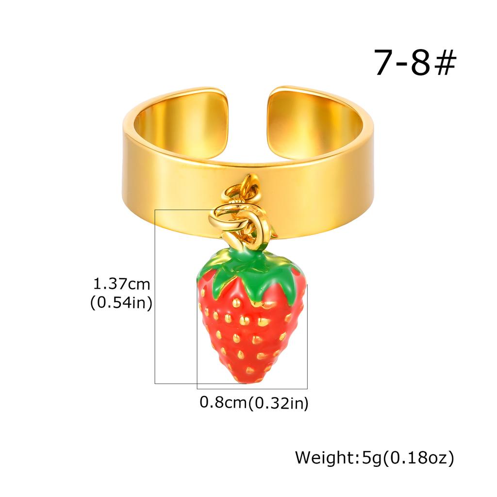 Strawberry Ring Stainless Steel Gold Open Adjustable Fashion Fruit Jewelry for Women Cute Gift