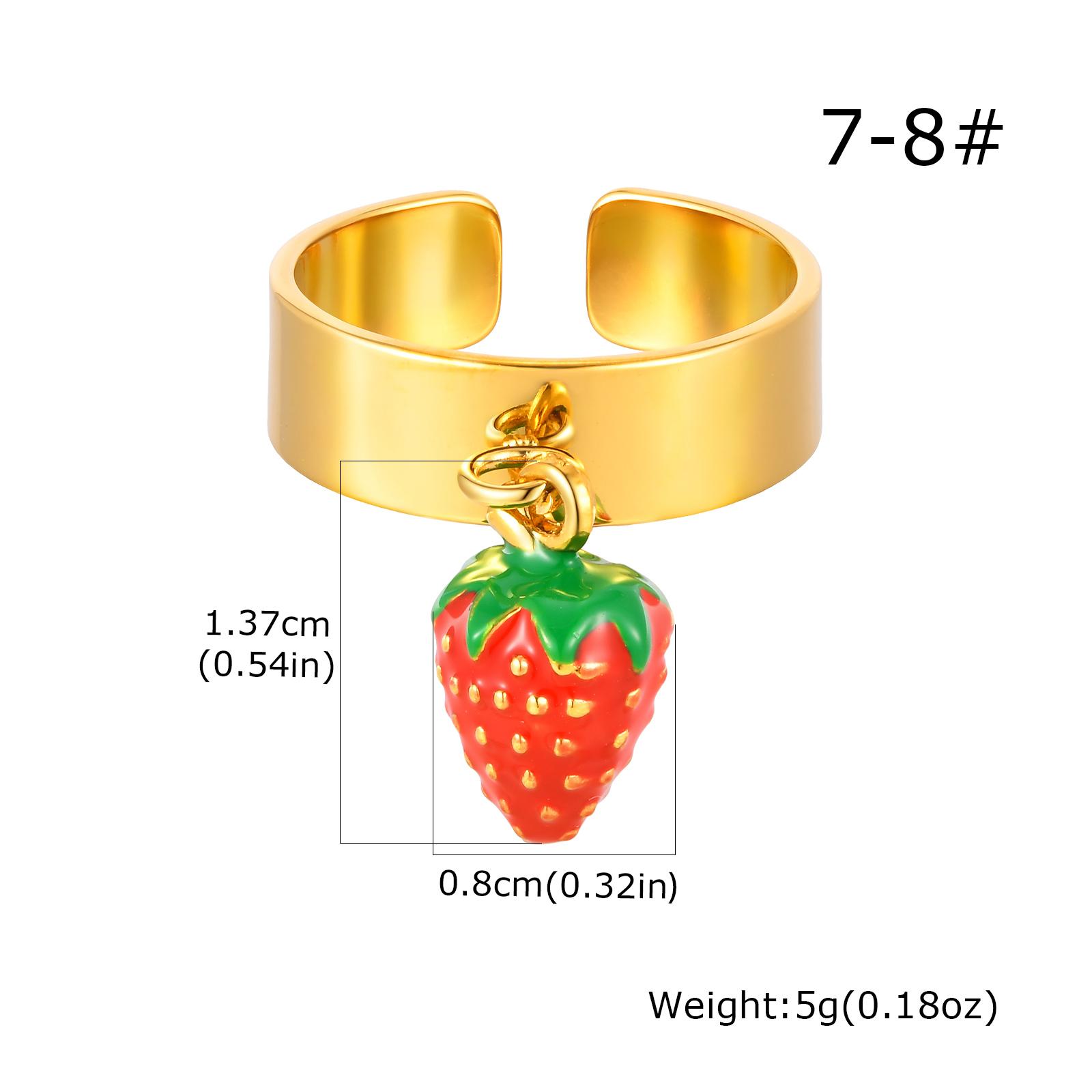 

Strawberry Ring Stainless Steel Gold Open Adjustable Fashion Fruit Jewelry for Women Cute Gift