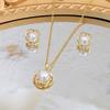 Elegant Zircon Lucky Clover Necklace Earring Set Women Light Luxury Geometric Pendant Jewelry Party Office Wear