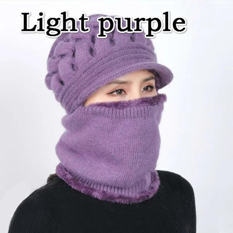 Thicken Warm and Windproof Riding Hat Knitted Scarf Ladies Winter Woolen Hat Plus Fleece Warm Knitted Hat Scarf Set