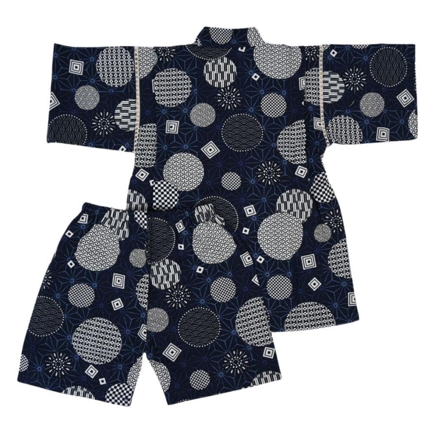 JINBEI KIDS Jinbei Yukata Dots Made with Japanese Fabric for Perfect for Summer Festivals and Evening Children's (Polka (Navy), 130cm) - Boys,