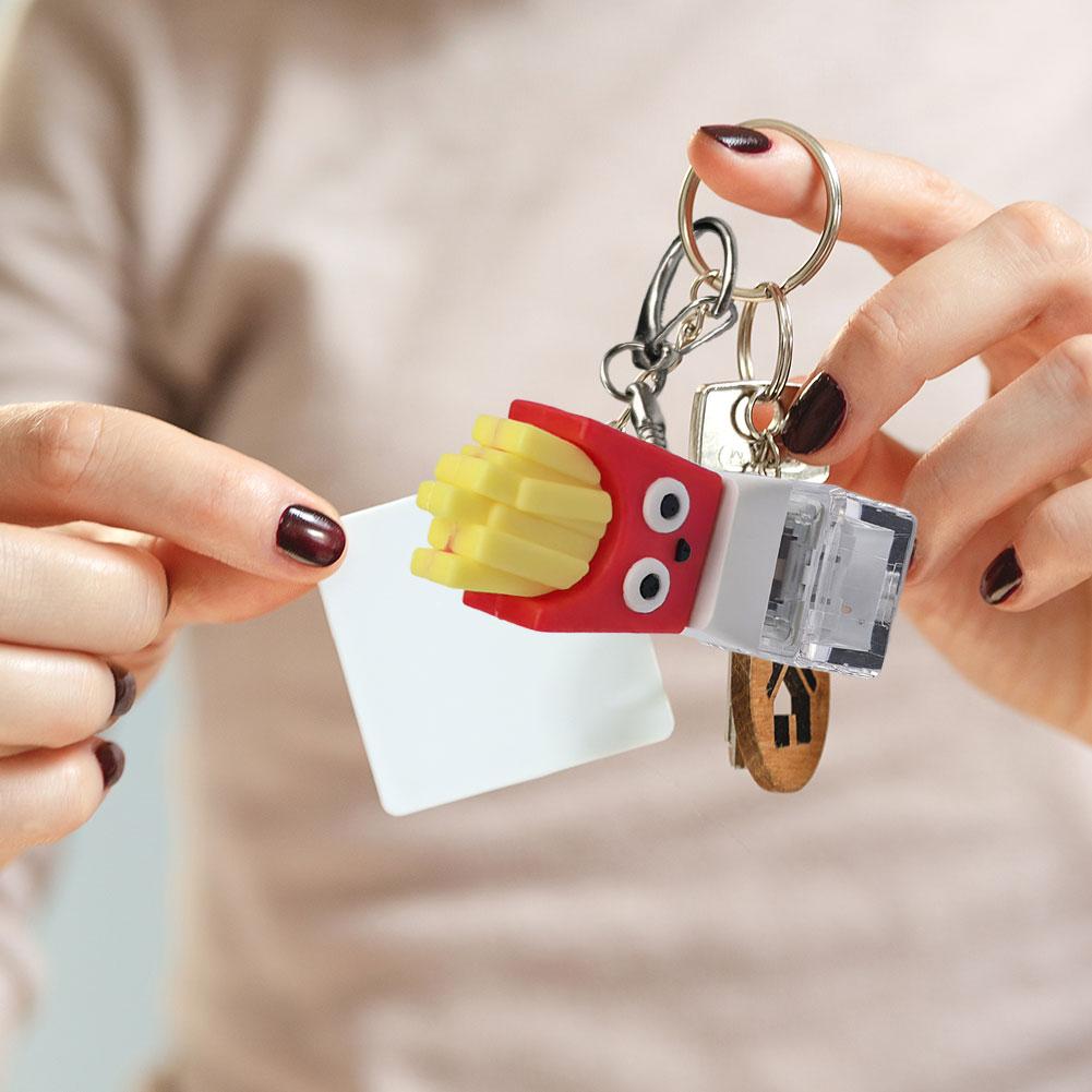 Cute Hamburger French Fries Keyboard Clicker Fidget Toy Stress Relief Mechanical Switch Keychain Mini Decompression Toy Gift