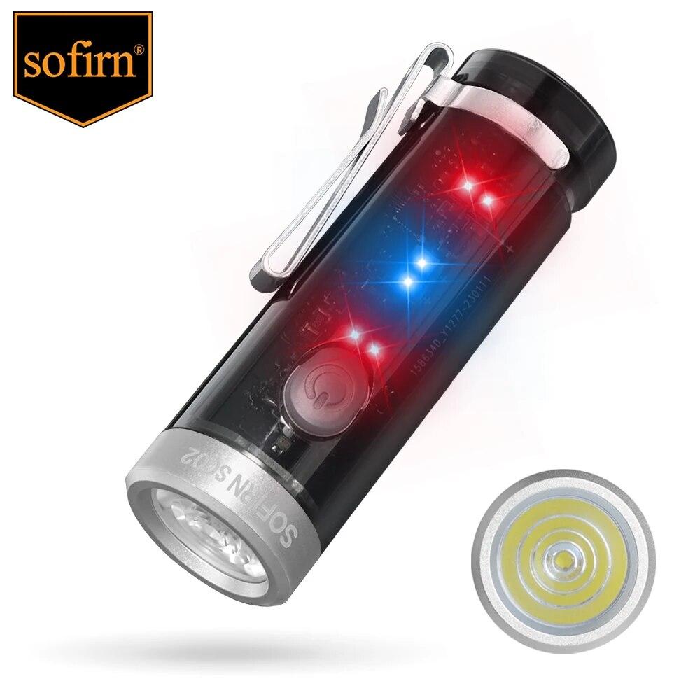 Mini Torcia LED Sofirn SC02 Ricaricabile - 320 Lumen, Luce Bianca + Segnalazione Rossa/blu - Per EDC, Emergenza, Bici