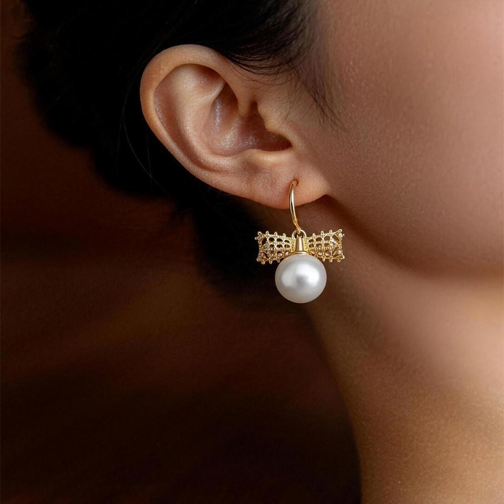 Wedding Bride Bow Pearl Long Earrings Shell Beads Ear Hook Exquisite Drop Earrings Ear Jewelry