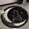 Mystical Black Cat Moon Round Area Rug Celestial Starry Sky Witchy Cat Mat Soft Non-Slip Gothic Carpet for Living Room Bedroom