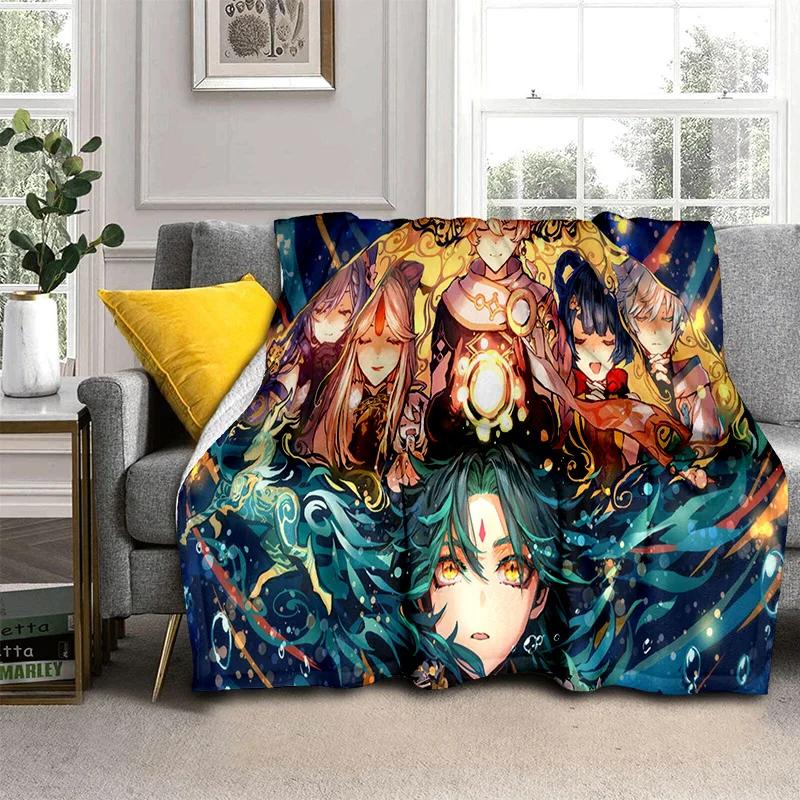 Game Genshin Impact Gamer Cartoon Blanket,Soft Throw Blanket for Home Bedroom Bed Sofa Picnic Travel Office Cover Blanket Kids