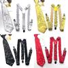 Stylish Sequined Suspenders for Men with Neck Tie Multiuse Costume Accessory Brace for Weddings and Holiday Celebration