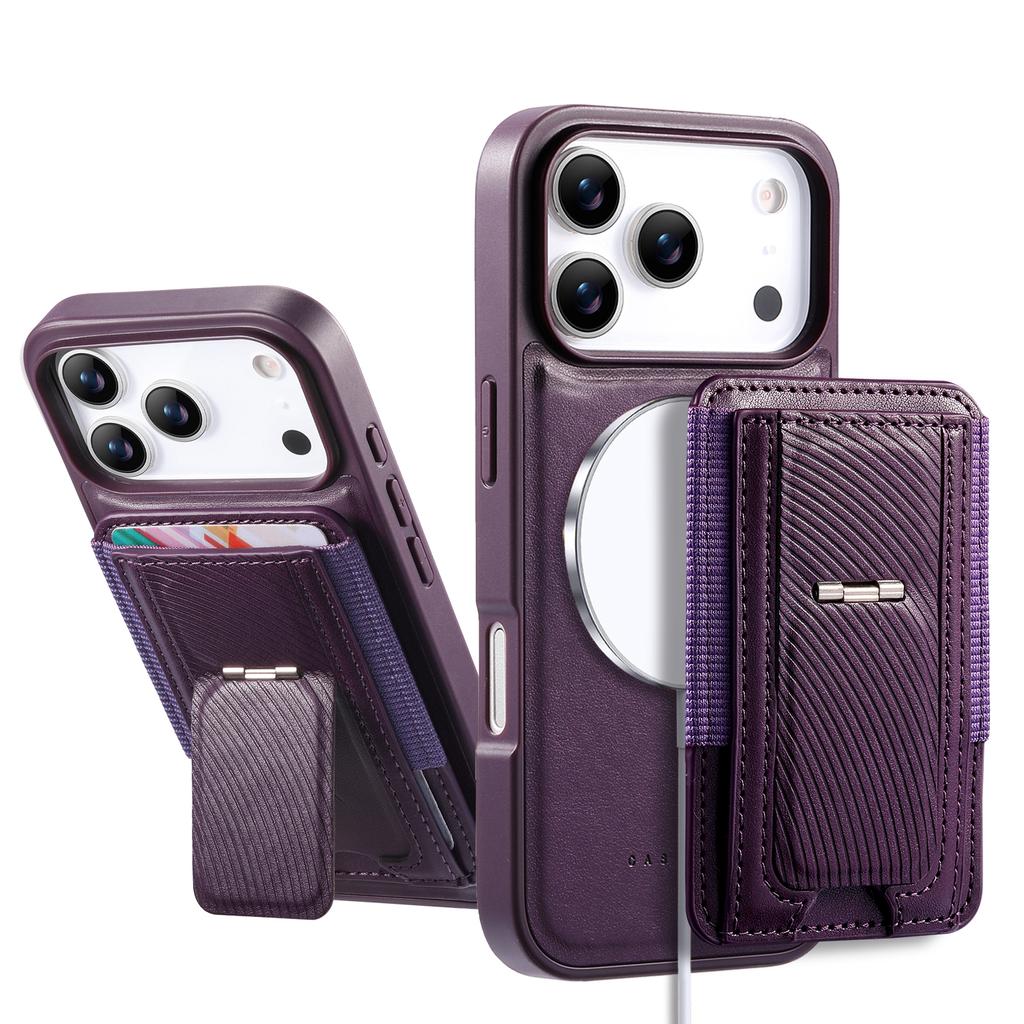 CASENEO For iPhone 17 Pro Case with Foldable Kickstand TPU PU Leather PC Card Bag Magnetic Phone Cover  Compatible with MagSafe