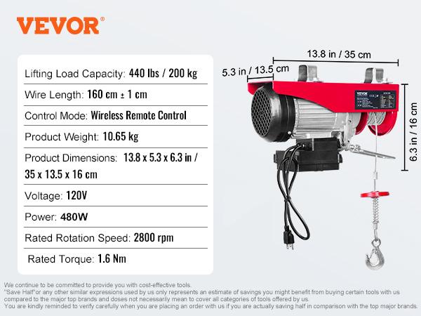 SucceBuy 200-800kg Electric Hoist with Wired/Wireless Remote Control Lifting Crane Cable Hoist Winch for Boat Garage Elevator