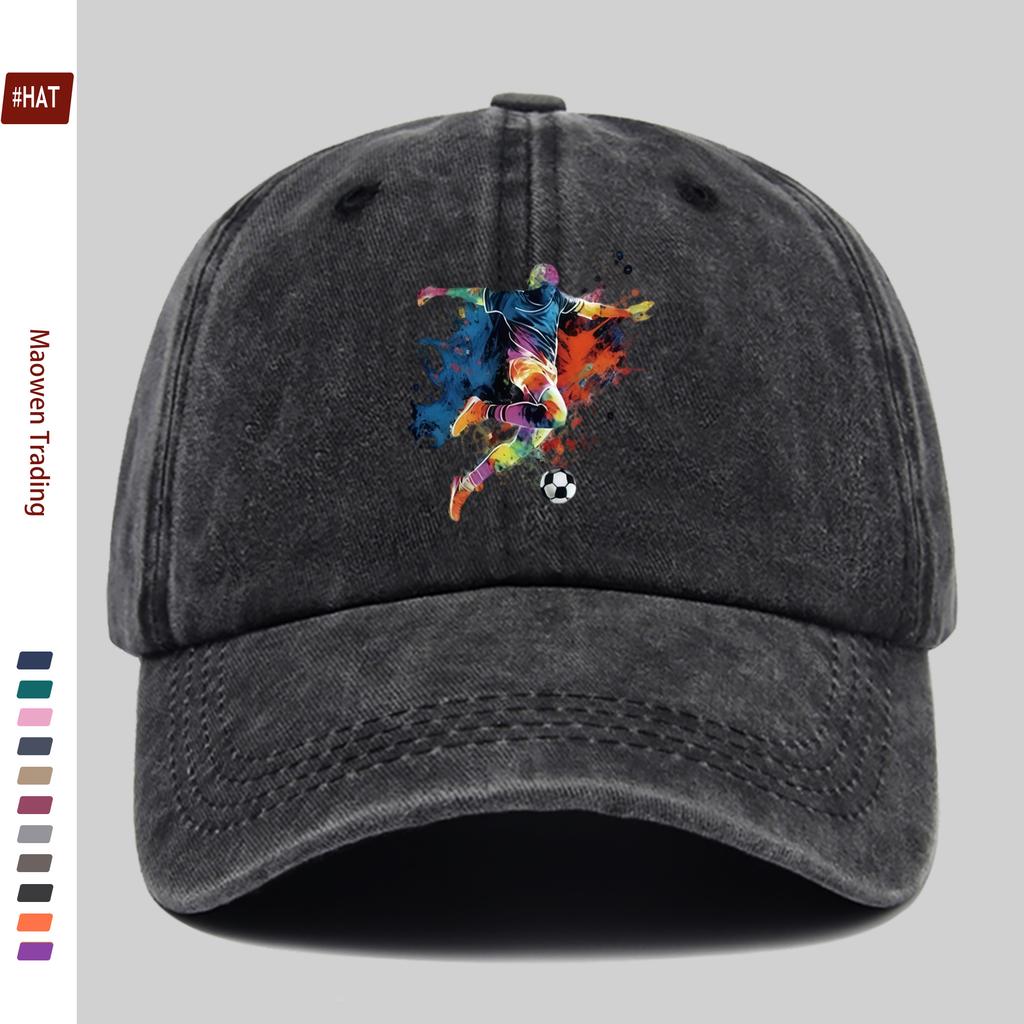 pc pcs Football Player Print Trucker Cap  Adjustable Buckle Strap Washed Vintage Baseball Hat Suitable for Men  Women Light