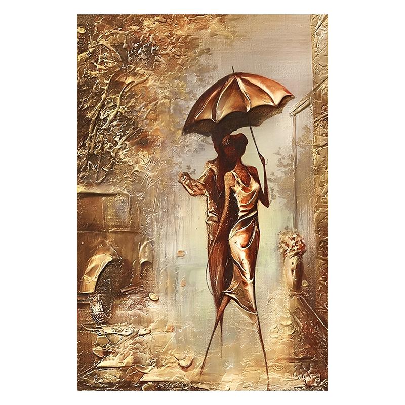 

Золотая пара с зонтиком, городской пейзаж, холст, живопись, постеры, принт, абстрактные романтические настенные художественные фотографии для комнаты, домашний декор 21x30cm No Framed