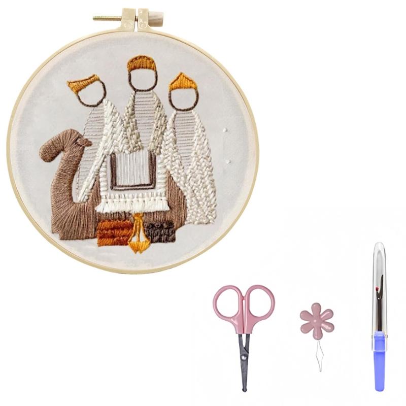 Religious Embroidery Set with Embroidery Hoop Instruction Beginner Stitching Craft Set with Embroidery Thread and Needle