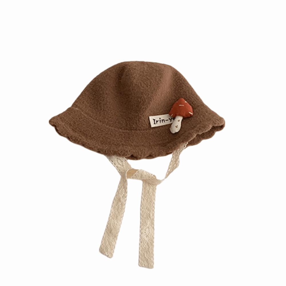 

Soft Curled Fisherman Cap Solid Color Baby Bucket Hat Toddler s Plush Knitted Hat Winter Season коричневый