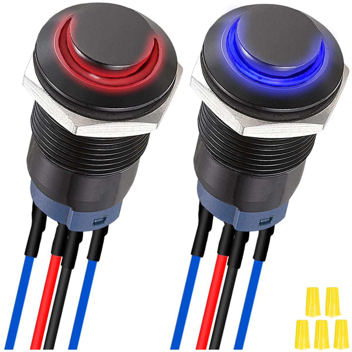 

MKBKLLJY 2pcs 12mm Latch Red/Blue LED Push Button Switch Black Metal Shell IP65 Waterproof