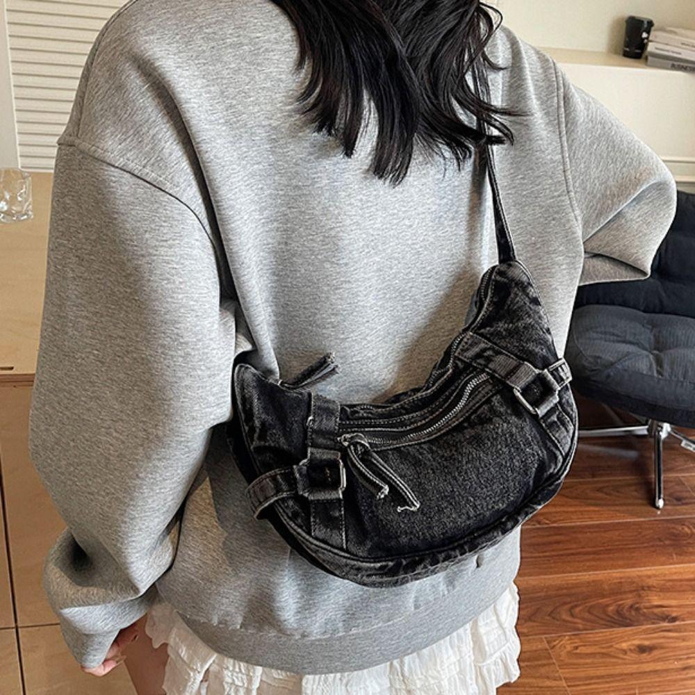 Retro Denim Crossbody Bag American Style Casual Tote Bag Leisure Handbag Lady
