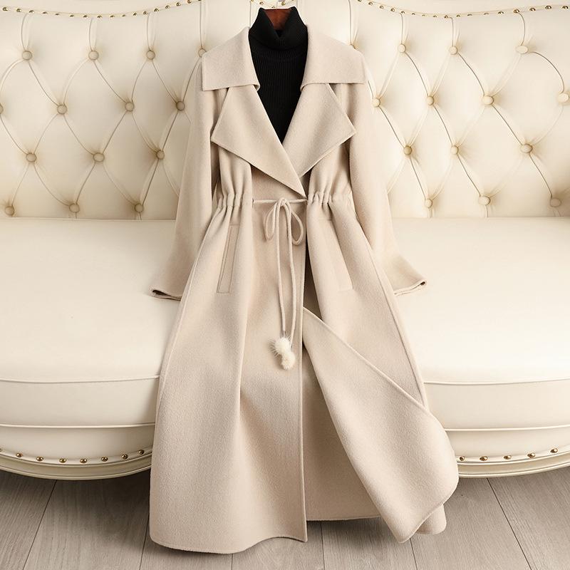 

2024 Autumn/Winter Women s Long Double-Faced Wool Coat - Over-the-Knee, Slimming, High-End Wool Blend. L (115-130 cm)