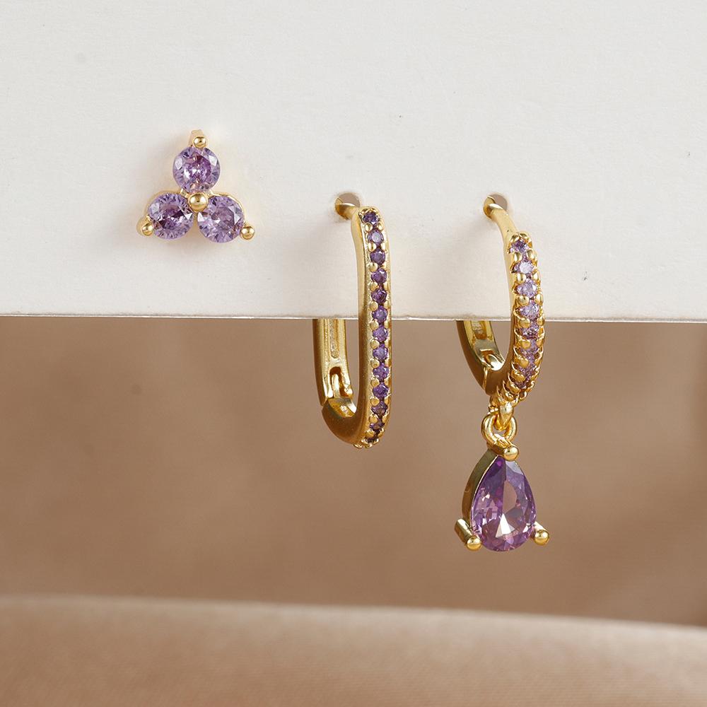 3PCS/Set Fashion Waterdrop Shape Zircon Hoop Earrings For Women Delicate Triangle Shaped Flower Stud Earrings Piercing Jewelry