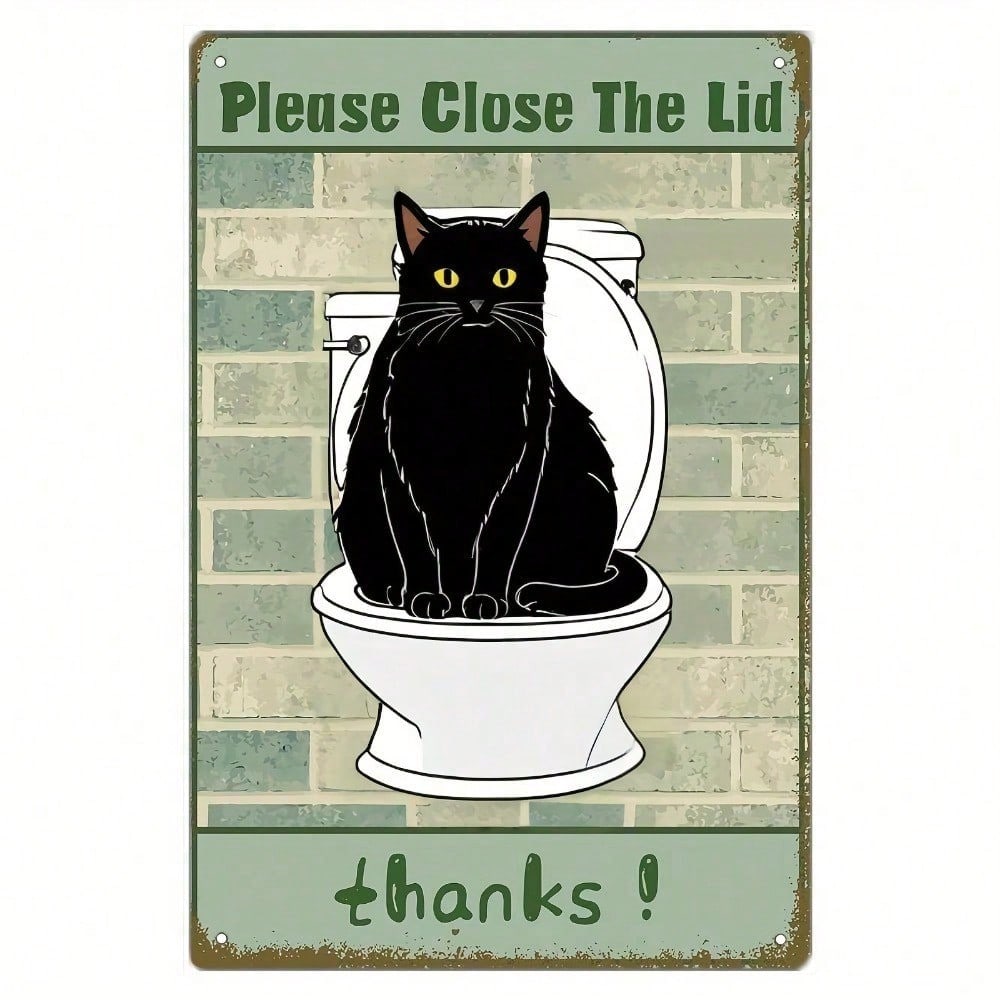 Vintage Black Cat Close The Lid Metal Sign Funny Toilet Wall Art Retro Bath Home Office Decor 8x12in Unframed Plaque