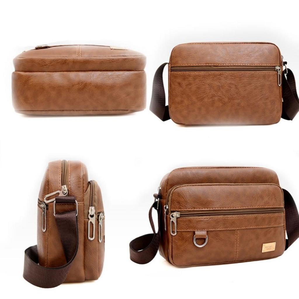 Leather Men's Sling Bag Messenger Shoulder Crossbody Bags Large Capacity Handbags Multifunctional Work Bag