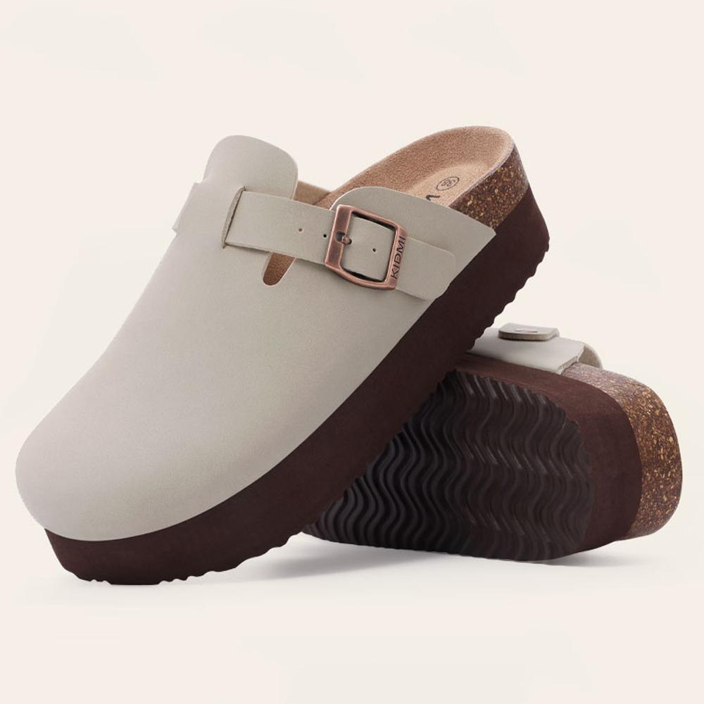 Fashion Shevalues Platform Clogs Sandals For Women Summer Thick Heels Leather Mules Slippers Female Cork Footbed Fashion Beach Sandals