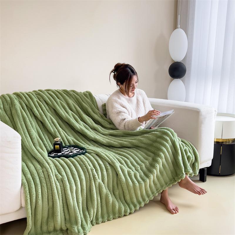 Thickened Rabbit Fur & Flannel Blanket - Soft Anniversary Gift or Cozy Nap Throw