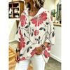 Damen Kapuzenpullover mit Dreiviertelärm, locker, Retro-Blumenmuster, lässiges Urlaubs-Top