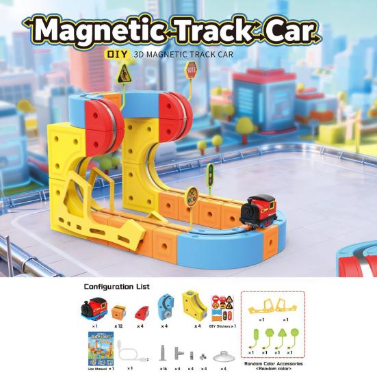 Yousheng 66/84 szt./zestaw Magnetyczny Zestaw Torów Kolejowych DIY Kostka Samochodzików Kolejka Grawitacyjna Elektryczna Kolejka Zabawka STEM dla Maluchów Chłopców Dziewczynek