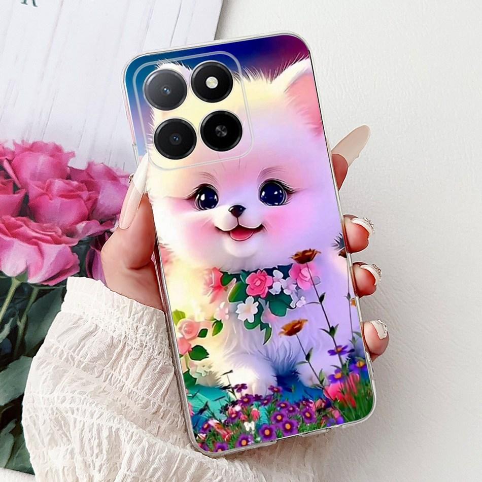 Phone Case For Honor X5b Plus X6b X7b X8b X9b 5G Elegant Flower Cat Painted Soft Silicone TPU Cases