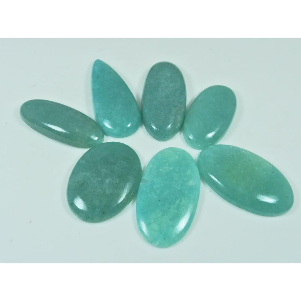 235Cts. Natural Green Amazonite Oval Cabochon Loose Gemstone 07 Pcs Lot C-3014