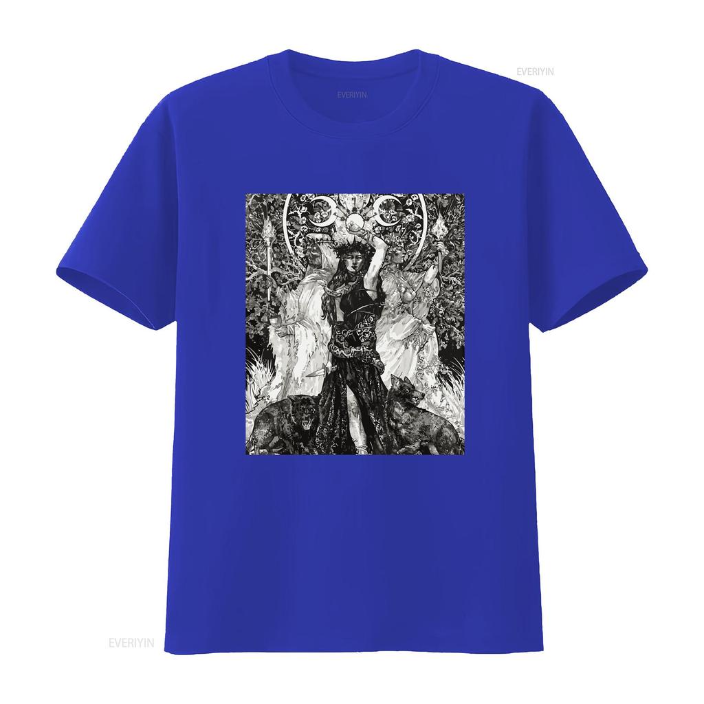Die Göttin Hekate Tarotkarte Dreifache Wicca-Heidin Mondhexe T-Shirt vintage gewaschenes Oberteil für den Alltag Designer-Kleidung