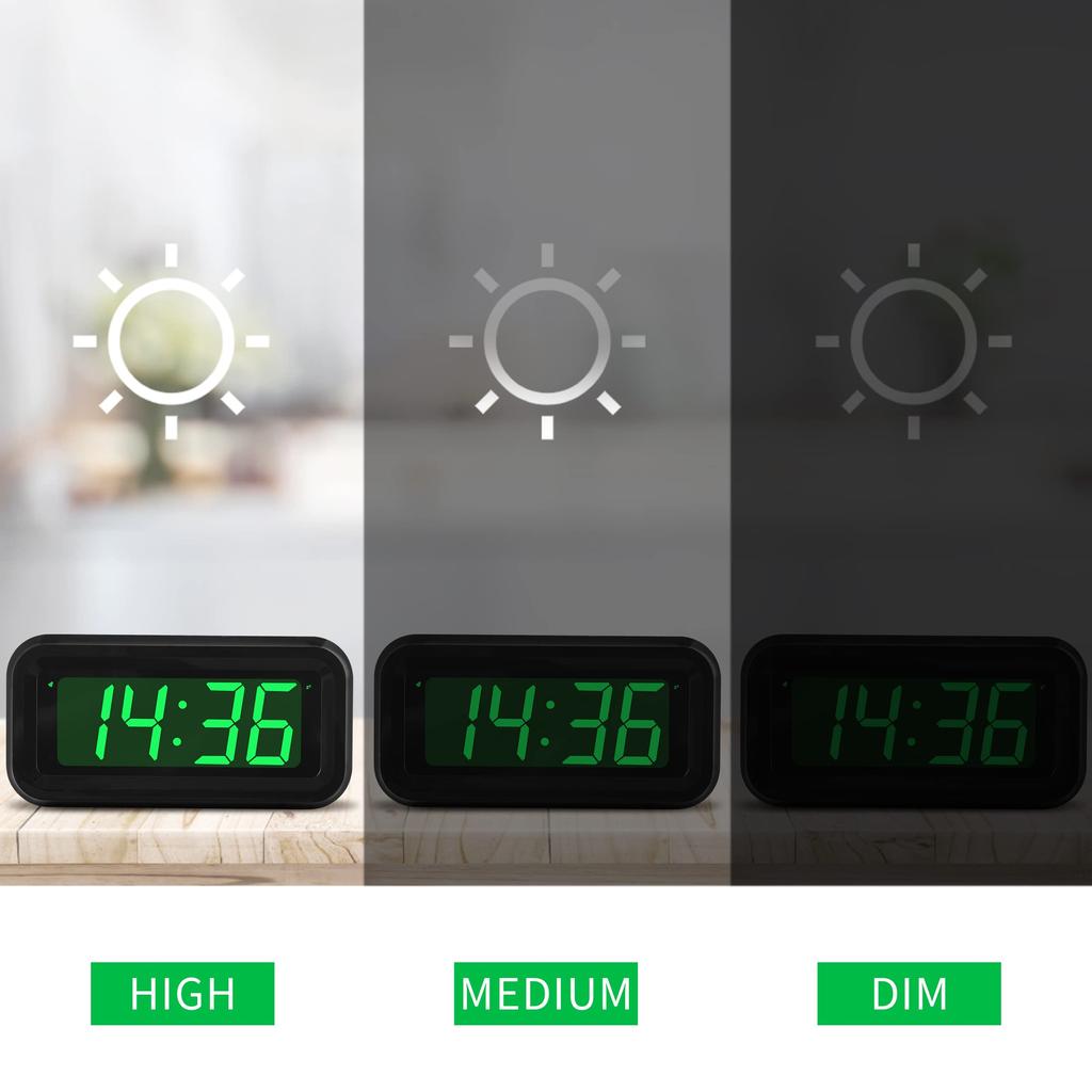 KWANWA Alarm Clock Small Digital Clock Inch Green LED Clock Adjustable Brightness Dim Night Mode Battery Operated Wall Mounted Snooze Bedroom Clock