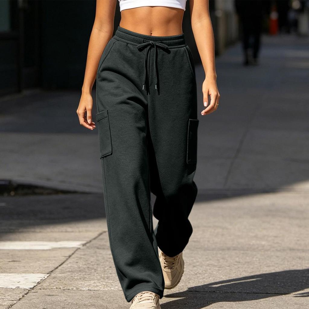 Women's Casual Color Waist Loose Fit Pants with Pockets for Everyday Wear