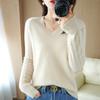Hollow Out Sweater Women's Solid Color Autumn and Winter Base Sweater Long Sleeved Knitted Sweater Slim V-neck Pullover Trendy Sweater