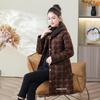 Women's Winter Hooded Plaid Cotton Jacket: Thick, Warm, Mid-Length Coat with Plus Velvet Lining