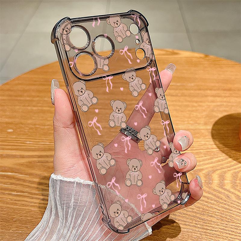 Bowknots Cherry Pattern Case For iPhone 17 Pro Max Coque iPhone 16 15 14 13 Pro Max 11 Shockproof Clear Soft Silicone Cover
