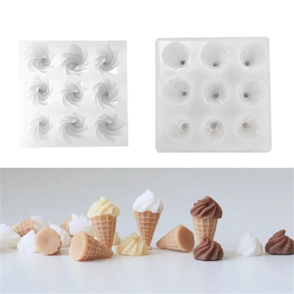 2024 New 1 Set Mini Small Cream Cone DIY Scented Candle Silicone Mold Ice Cream Cone Cake Decor Cute Mini Ice Cream Scented