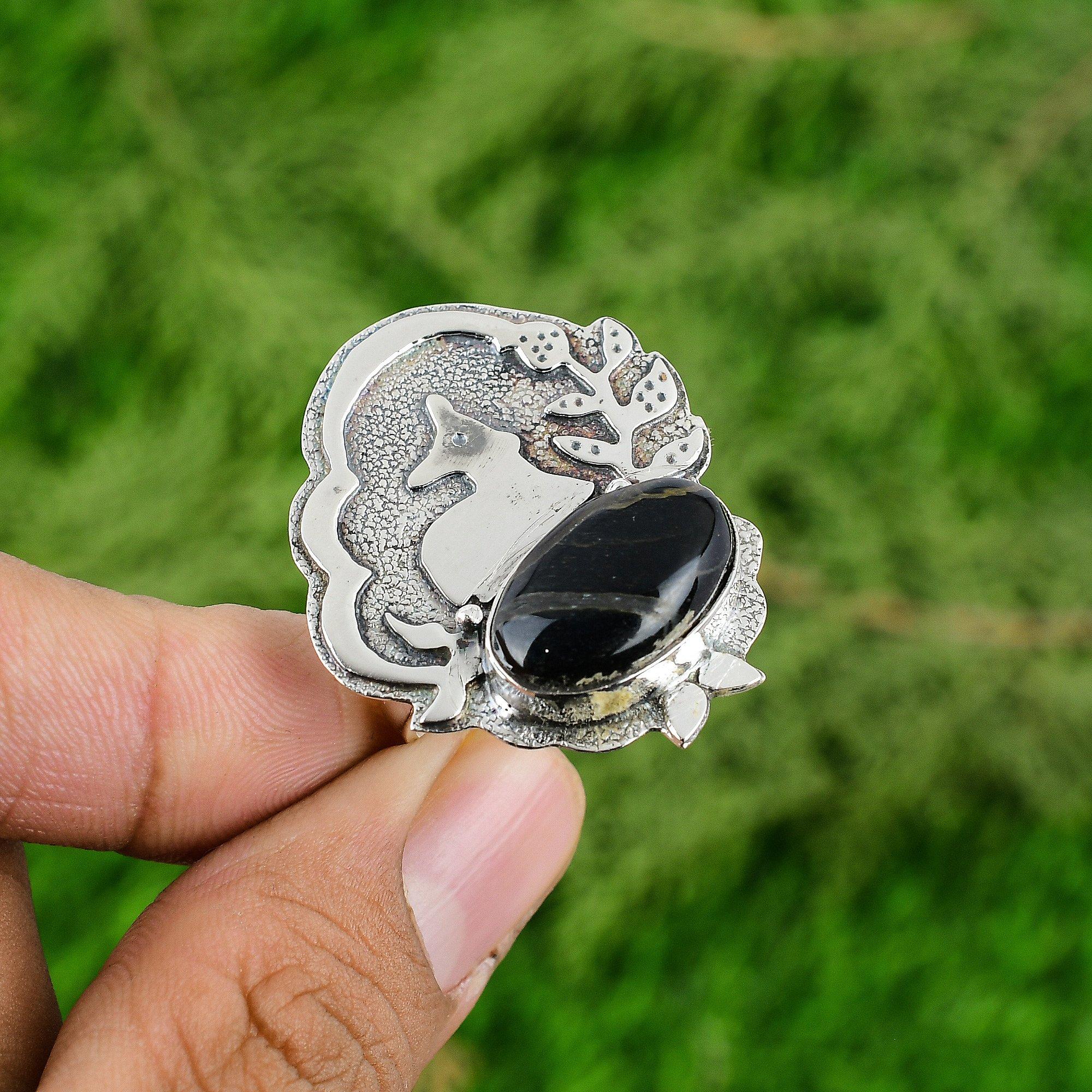 

925 Sterling Silver Oval Nellite Stone Mother Anniversary Promise Ring Jewelry Adjustable