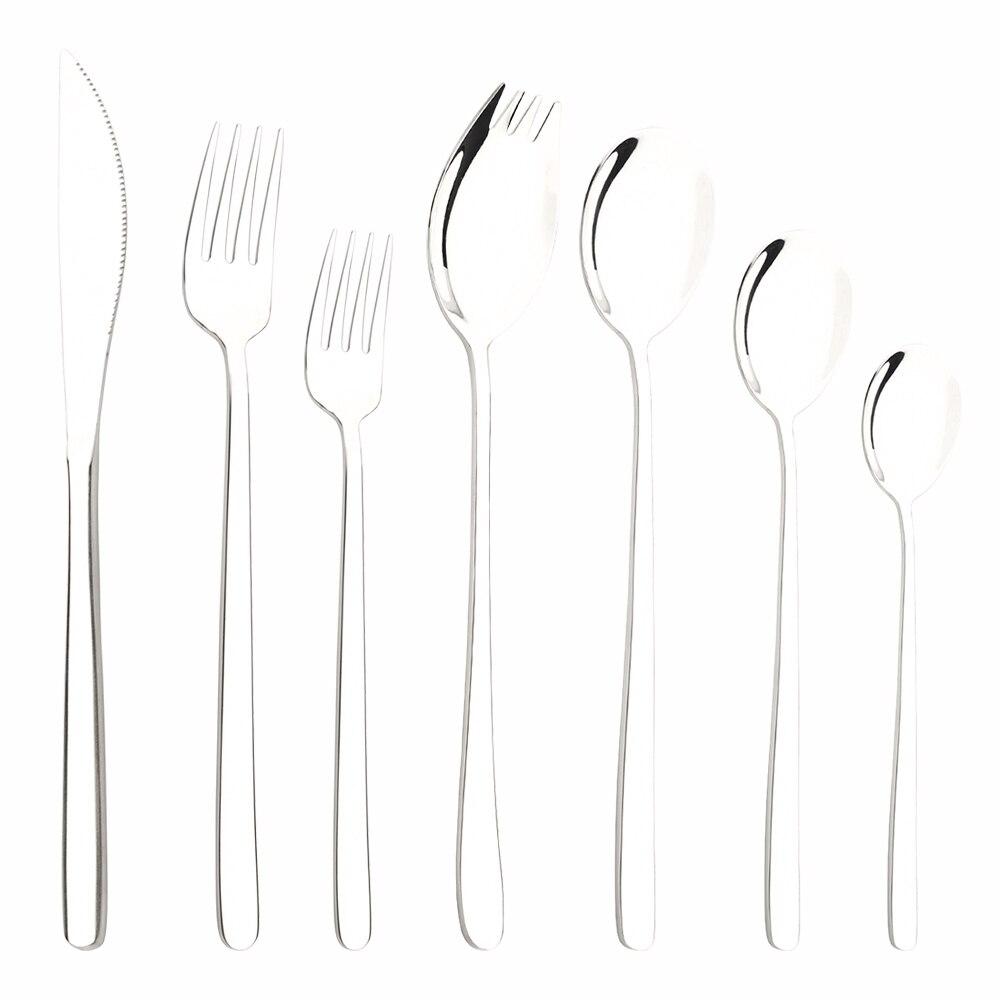 Zrcadlový jídelní set v korejském stylu 18/10 Nerezový příborový set Nůž Vidlička Dezertní lžíce Stříbrné nádobí Bezpečné pro styk s potravinami Příborový set