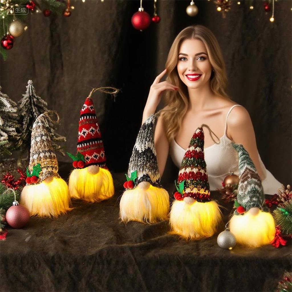 Luminous Faceless Doll Christmas Tree Pendant Creative Dwarf Plush Doll Window Display Christmas Decorations