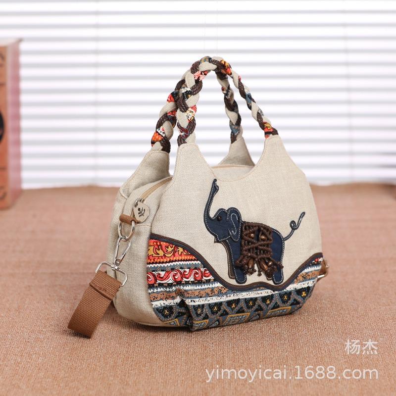 Ethnic style retro literary and artistic portable shoulder crossbody canvas women's light commuting new fabric women's bag cloth bag