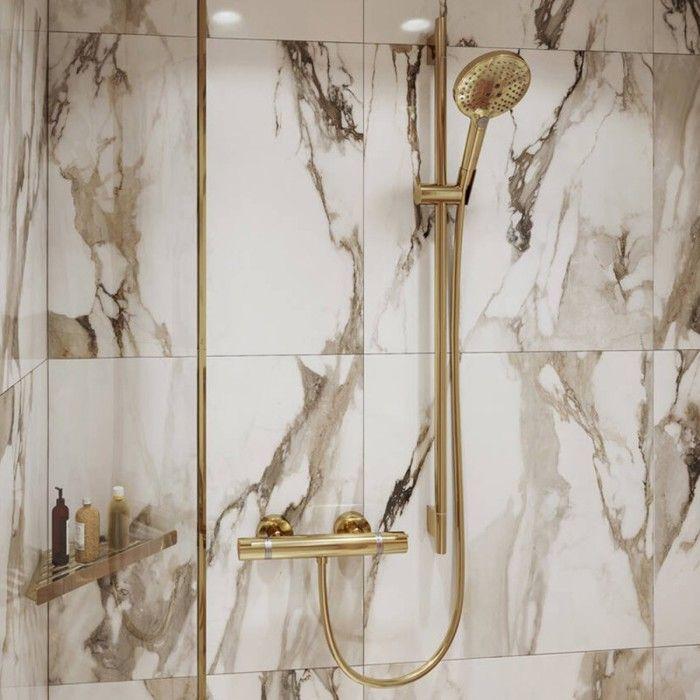 Mitigeur Douche Thermostatique - HANSGROHE - Ecostat - Aspect Doré Poli - 2 Trous - Métal Brillant