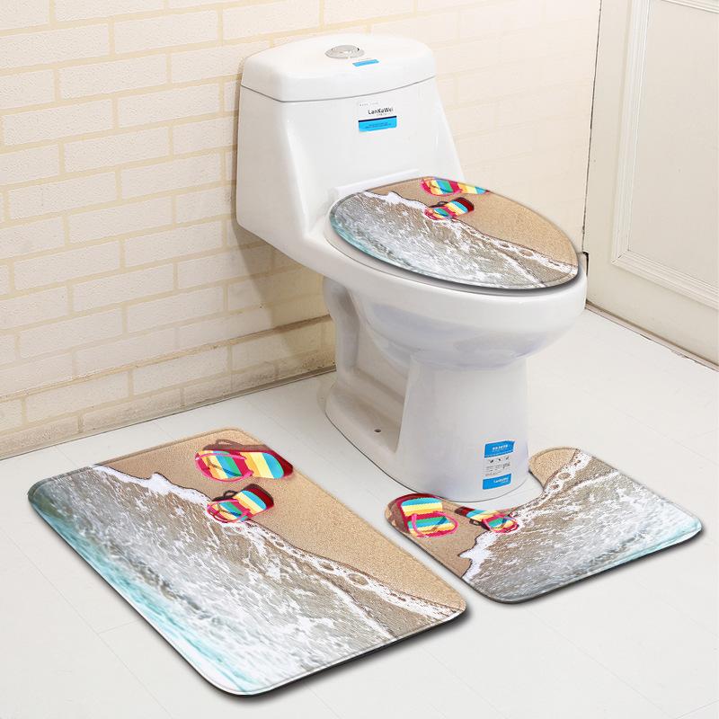 Covor de podea creativ din trei piese pentru toaletă, covor de ușă, covor de baie, covor de ușă moale antiderapant