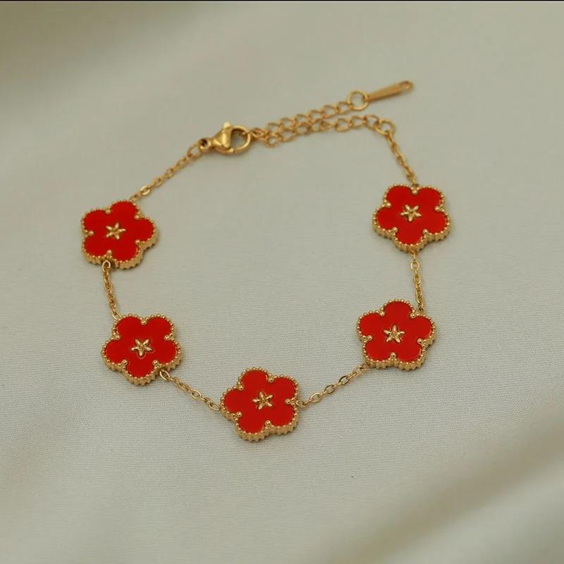 Classic Stainless Steel Multicolor Flower Charm Bracelets for Women Fashion Brand Jewelry Metal Bracelets